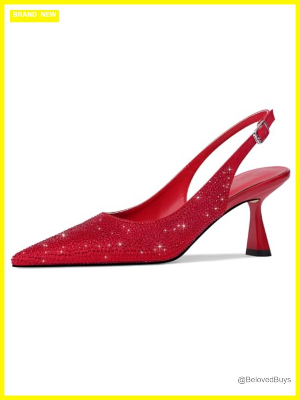 Women's Kitten Heel Slingback Pumps Sparkly Rhinestone Pointed Toe Heels